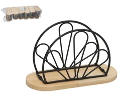 Metalinis servetėlių laikiklis su mediniais elementais, juodas, 15 x 7,5 x 9,5 cm, KITCHEN&amp;GO