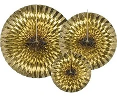 Party Deco Dekorai-rozetės PartyDeco Ø40-32-23cm/3vnt. aukso spalvos