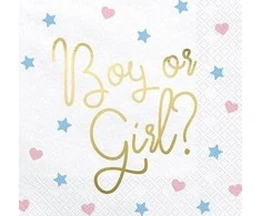 Party Deco Servetėlės 3 sluoksnių "Boy or girl" baltos