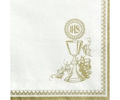 Party Deco Servetėlės 3 sluoksnių "Komunijos taurė IHS" baltos