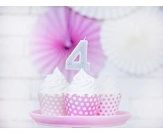 PartyDeco Gimtadienio žvakutė nr 4 sidabrinė blizganti 7cm