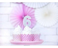 PartyDeco Gimtadienio žvakutė nr 6 sidabrinė blizganti 7cm