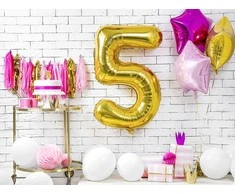 PartyDeco Gimtadienio žvakutė nr 5 auksinė blizganti 7cm