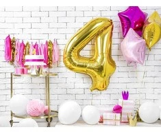 PartyDeco Gimtadienio žvakutė nr 4 auksinė blizganti 7cm