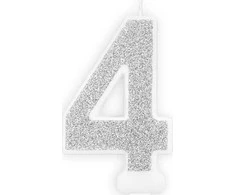 PartyDeco Gimtadienio žvakutė nr 4 sidabrinė blizganti 7cm