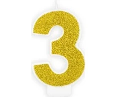 PartyDeco Gimtadienio žvakutė nr 3 auksinė blizganti 7cm