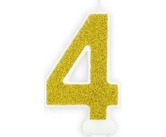 PartyDeco Gimtadienio žvakutė nr 4 auksinė blizganti 7cm