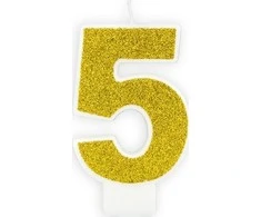 PartyDeco Gimtadienio žvakutė nr 5 auksinė blizganti 7cm
