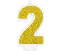 PartyDeco Gimtadienio žvakutė nr 2 auksinė blizganti 7cm