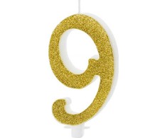 PartyDeco Gimtadienio žvakė Numeris 9 auksinė 10cm 19185