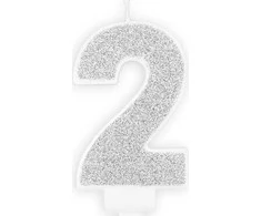 PartyDeco Gimtadienio žvakutė nr 2 sidabrinė blizganti 7cm
