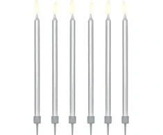 Party Deco Gimtadienio žvakutės sidabrinės 12 vnt 12.5cm