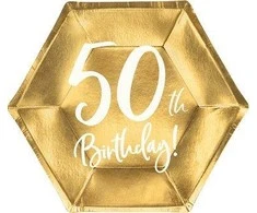 Party Deco Popierinės lėkštutės auksinės "50 gimtadienis" 6vnt