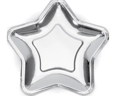 Party Deco Popierinės lėkštutės sidabrinės "Žvaigždė" 6 vnt