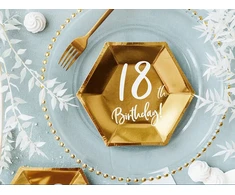 Party Deco Popierinės lėkštutės auksinės "18 gimtadienis" 6vnt