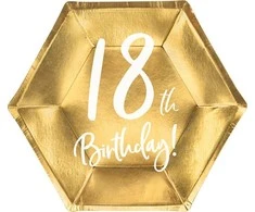 Party Deco Popierinės lėkštutės auksinės "18 gimtadienis" 6vnt