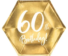 Party Deco Popierinės lėkštutės auksinės "60 gimtadienis" 6vnt