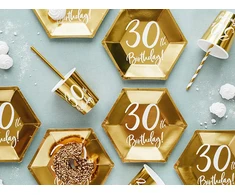 Party Deco Popierinės lėkštutės auksinės "30 gimtadienis" 6vnt