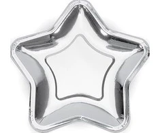 Party Deco Popierinės lėkštutės "Žvaigždė" sidabrinės 6vnt 18cm