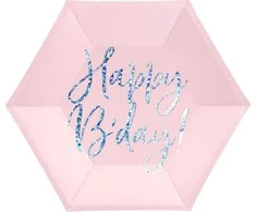 Party Deco Popierinės lėkštutės rožinės "Happy birthday" 6 vnt