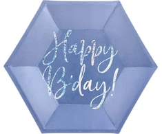 Party Deco Popierinės lėkštutės violetinės "Happy birthday" 6 vnt