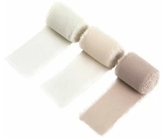 Party Deco Kreminės smėlio spalvos šifoninės juostelės 4 cm x 5 m 3 vnt EDUKAMP