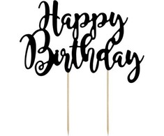 Party Deco Topper laimingas gimtadienis tortas, juoda, 22,5 cm universalus