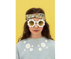 Party Deco „PartyDeco“ akiniai nuo saulės „Daisy“, mišrūs, karnavaliniai akiniai, Vaikams, Moterims, Balta, Geltona, 130 mm, 130 mm