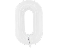 PartyDeco Balionas folinis skaičius 0 baltas 86cm