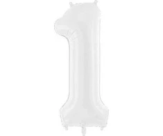 PartyDeco Balionas folinis skaičius 1 baltas 86cm