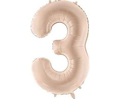 PartyDeco Folinis balionas skaičius 3, kreminis 72cm