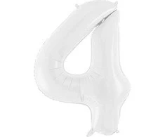 PartyDeco Balionas folinis skaičius 4 baltas 86cm