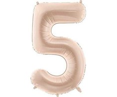 PartyDeco Folinis balionas skaičius 5, kreminis 72cm