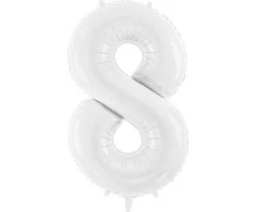 PartyDeco Balionas folinis skaičius 8 baltas 86cm
