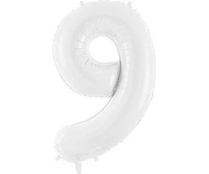 PartyDeco Balionas folinis skaičius 9 baltas 86cm