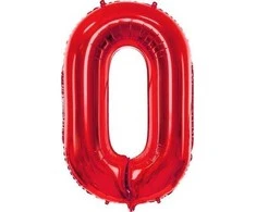 PartyDeco Folinis balionas "0" raudonas 86cm