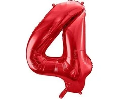 PartyDeco Folinis balionas "4" raudonas 86cm