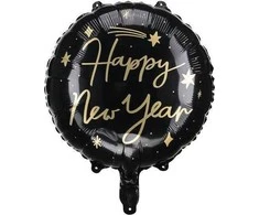 Party Deco PartyDeco Balon foliowy Happy New Year 45 cm juoda