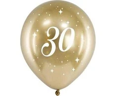 PartyDeco Balionai auksiniai "30" 30cm 6 vnt