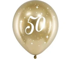 PartyDeco Balionai auksiniai "50" 30cm 6 vnt