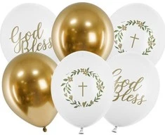 PartyDeco Balionų rinkinys krikštynom "God Bless" 30cm 6 vnt