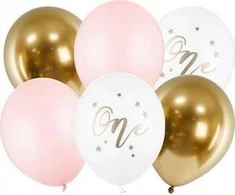 Party Deco Gimtadienio balionai Pasteliniai blyškiai rožiniai balti auksiniai rožiniai 30cm 5 vnt.