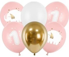 Party Deco Balionai "One Year", pastelinė rožinė (6vnt)