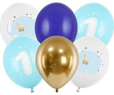 Party Deco Balionai "One Year", pastelinė žydra (6vnt)