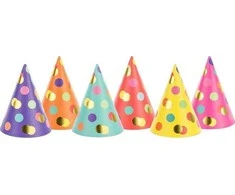 PartyDeco Gimtadienio kepuraitės spalvotos 6 vnt 16cm