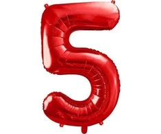 PartyDeco Folinis balionas "5" raudonas 86cm