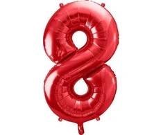 PartyDeco Folinis balionas "8" raudonas 86cm