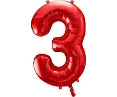 PartyDeco Folinis balionas "3" raudonas 86cm