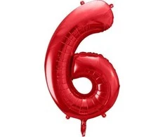 PartyDeco Folinis balionas "6" raudonas 86cm