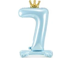 PartyDeco Folinis pastatomas balionas skaičius "7" melsvas 84cm